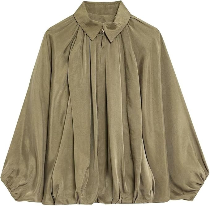 WOWULOVELY Women's Puffed Bomber Jacket Oversized Lapel Collar Streetwear Coat Long Casual Batwin... | Amazon (US)