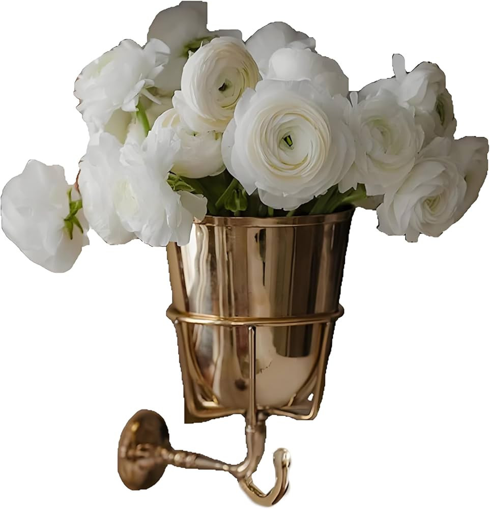 Wall Mounted Brass Container Vase,Wall vases for Flowers,Wall Flower vase with Hanging Organizer,... | Amazon (US)