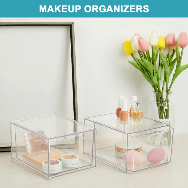 Acrylic Makeup Organizer, Vtopmart 4.4'' Tall Bathroom Clear Plastic Storage Bins, Set of 2 | Walmart (US)