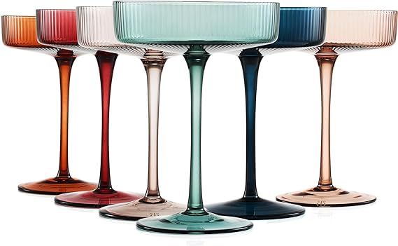 Vintage Art Deco Coupe Glasses Ribbed Coup Martini & Cocktail 7oz | Set of 6 | Modern Muted Paste... | Amazon (US)