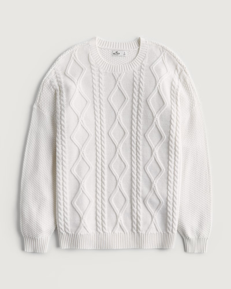 Women's Oversized Long-Sleeve Cable-Knit Sweater | Women's Tops | HollisterCo.com | Hollister (US)