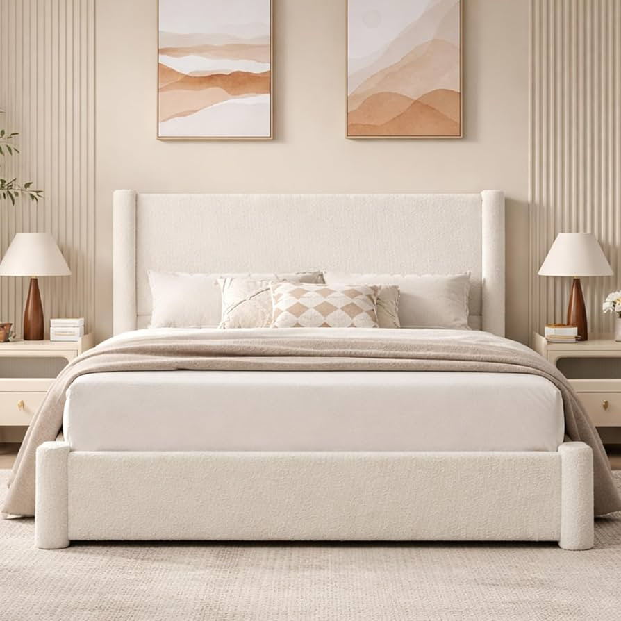 VELOCAVA King Size Upholstered Bed Frame with 51.77" Tall Headboard and Soft Rounded Corners, 2 S... | Amazon (US)