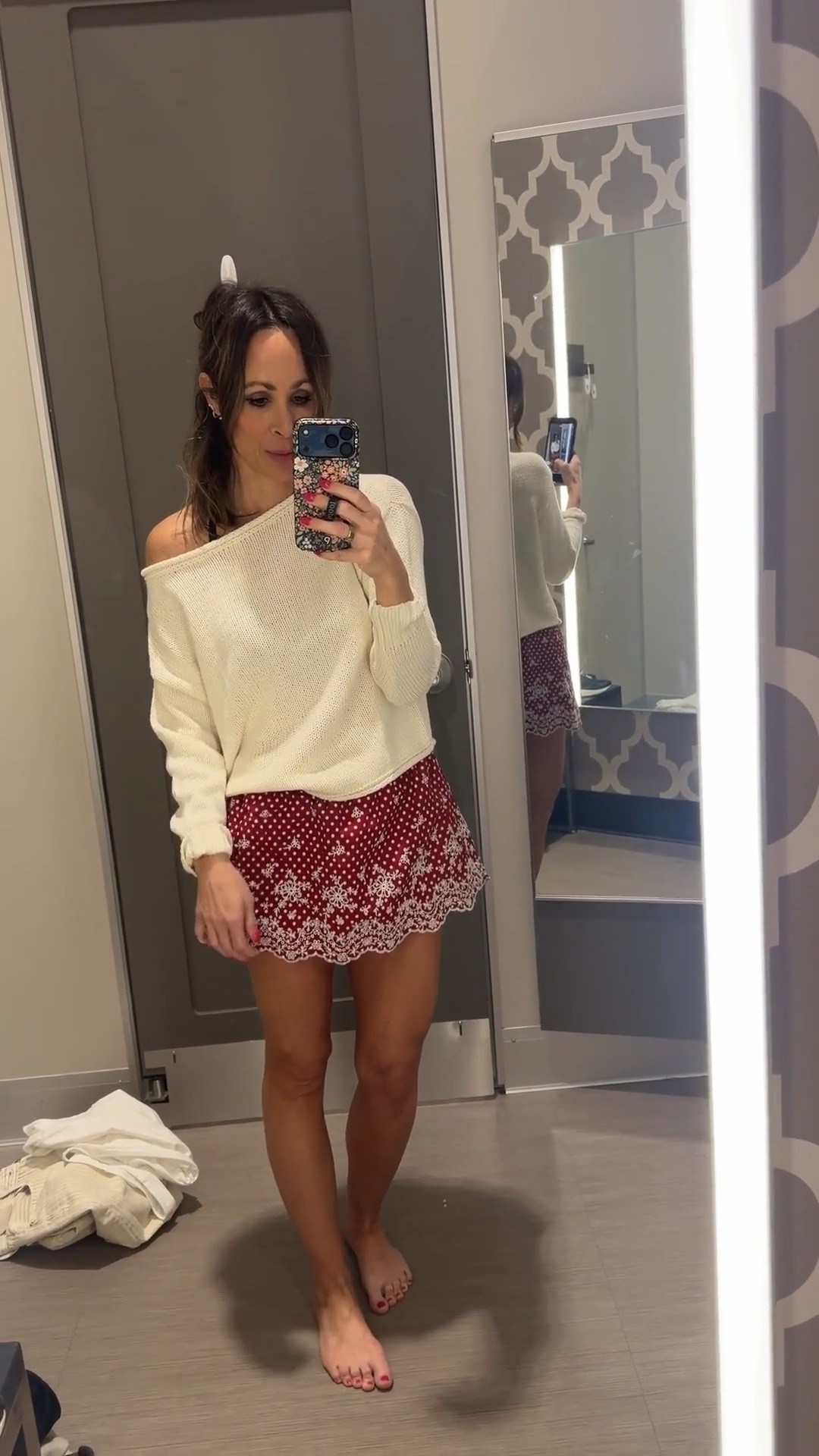 Love love this skirt skort and ivory cotton sweater. Perfect for this time of year and country concerts. 

#LTKOver40 #LTKmomlife #LTKSeasonal
