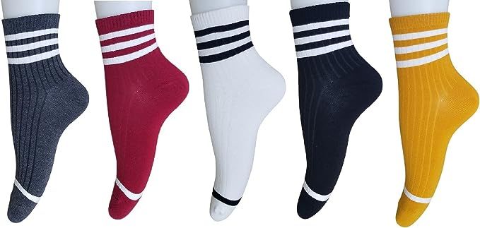 AM Landen Women Ankle Striped Cotton Socks Super Cute Socks Low Cut Crew Socks | Amazon (US)