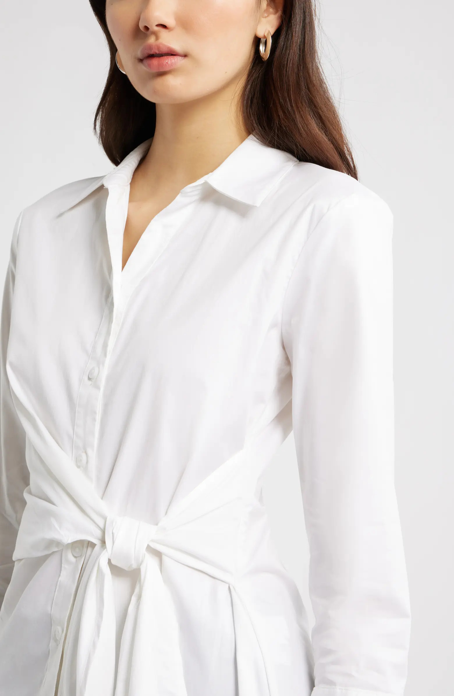 Waist Tie Cotton Poplin Button-Up Shirt | Nordstrom