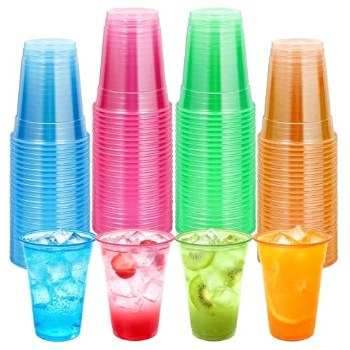 50 PCS 12oz Plastic Cups Neon Glowing Party Decorations Disposable Drinking Cups for Birthday Car... | Amazon (US)