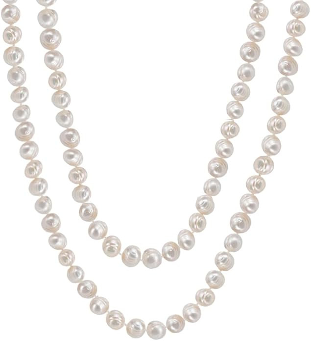 Savlano 7-8MM Cultured Freshwater Baroque Natural Pearl Bead Necklace- 36”-inch Long Single Str... | Amazon (US)