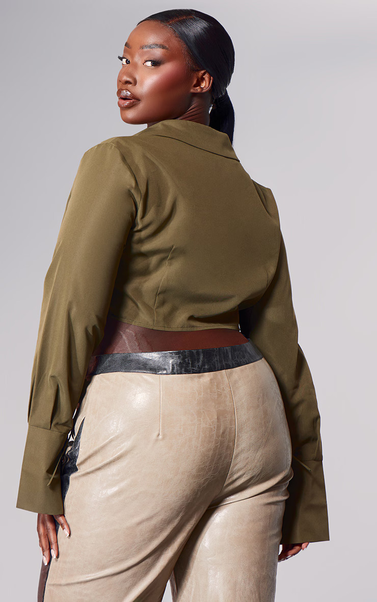 PLT Label Plus Khaki Asymmetric Hem Shirt | PrettyLittleThing US