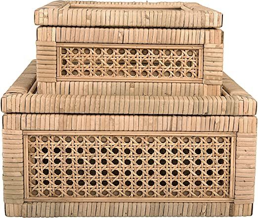 Boho Woven Cane and Rattan Display Boxes with Glass Lids, Set of 2 Sizes, Natural       Add to Lo... | Amazon (US)