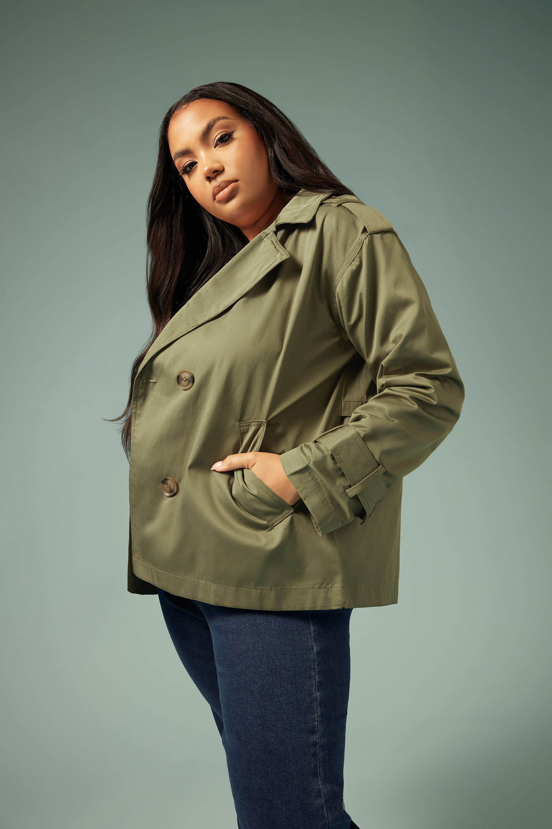YOURS Plus Size Sage Green Short Trench Coat | Yours Clothing UK