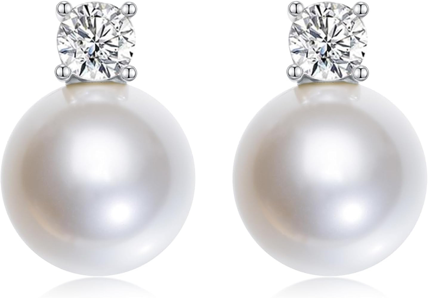 Mameloly Pearl Earrings for Women Dainty 925 Sterling Silver Cubic Zirconia CZ 10MM Simulated Whi... | Amazon (US)