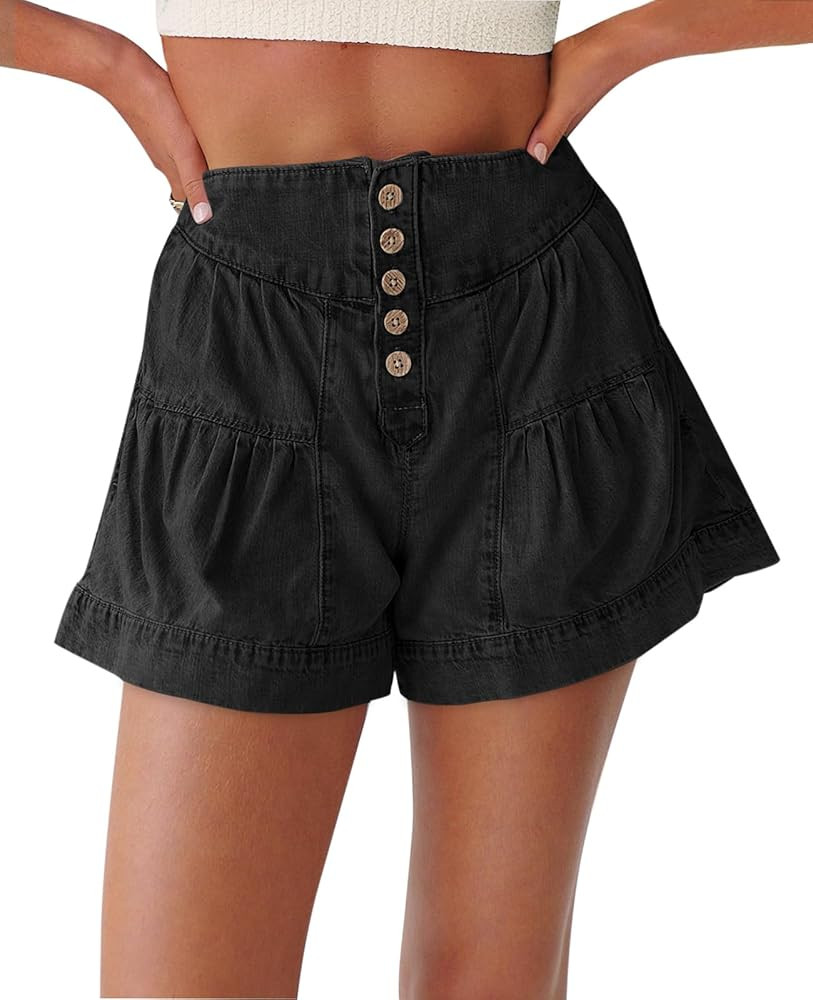 Cicy Bell Womens Summer Flowy Jean Shorts Button Up High Waisted Wide Leg Denim Skort with Pocket... | Amazon (US)