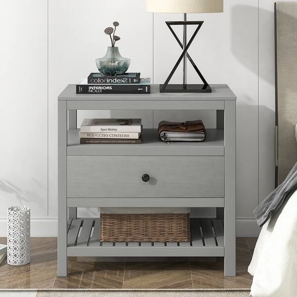 Modern Wooden Nightstand with Drawer and Shelf - Grey | Bed Bath & Beyond