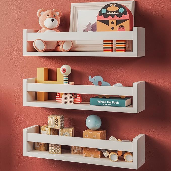Amazon.com: Set of 3 White Nursery Room Shelves - Solid Wood Ideal for Books, Toys and Decor (Cla... | Amazon (US)
