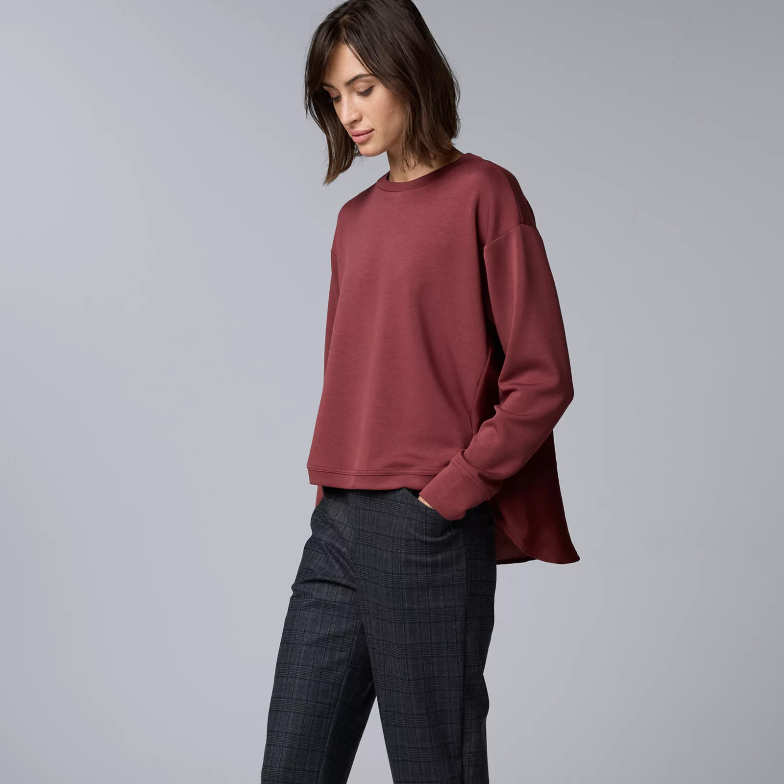 Women's Simply Vera Vera Wang Mixed Media Pullover Sweatshirt | Kohl's