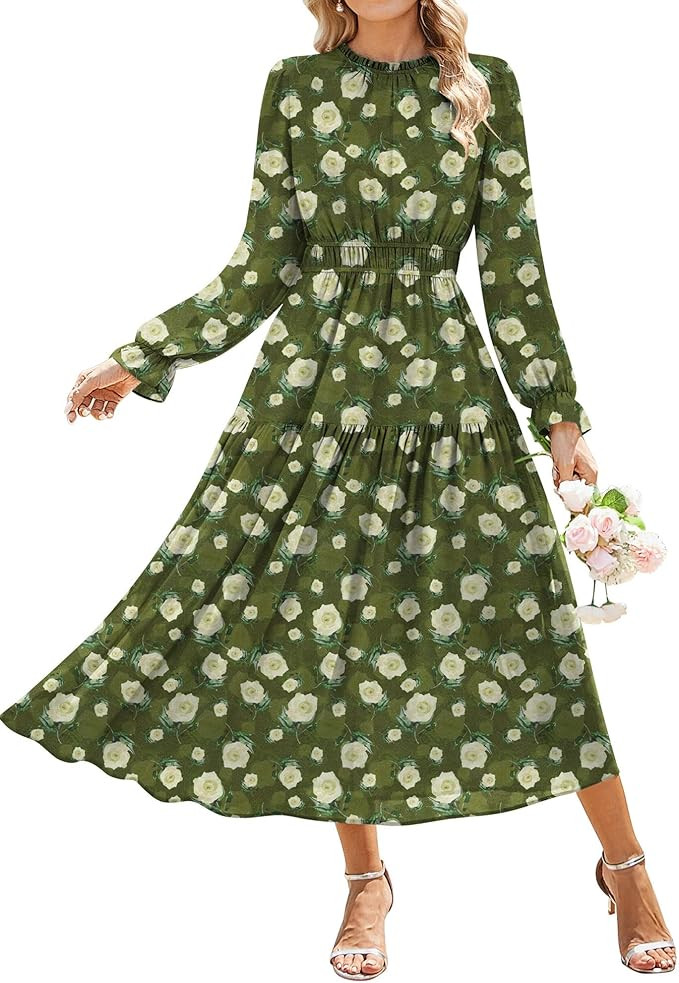 GRACE KARIN Women's Long Sleeve Maxi Dress 2026 Chiffon Flowy Wedding Guest Dresses Floral Dress ... | Amazon (US)