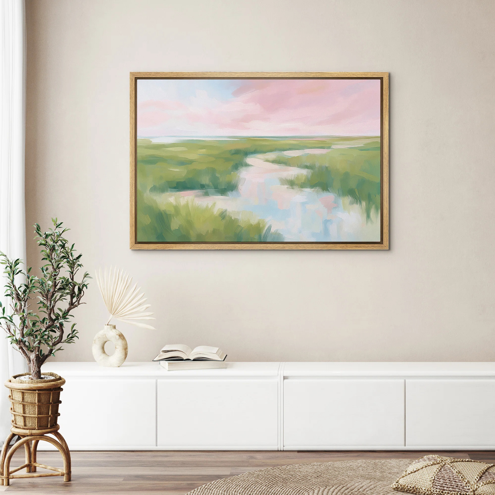 Pastel Marshland Impressionist Canvas Wall Art, Soft Brush Landscape Framed Print for Bedroom or ... | Wayfair North America