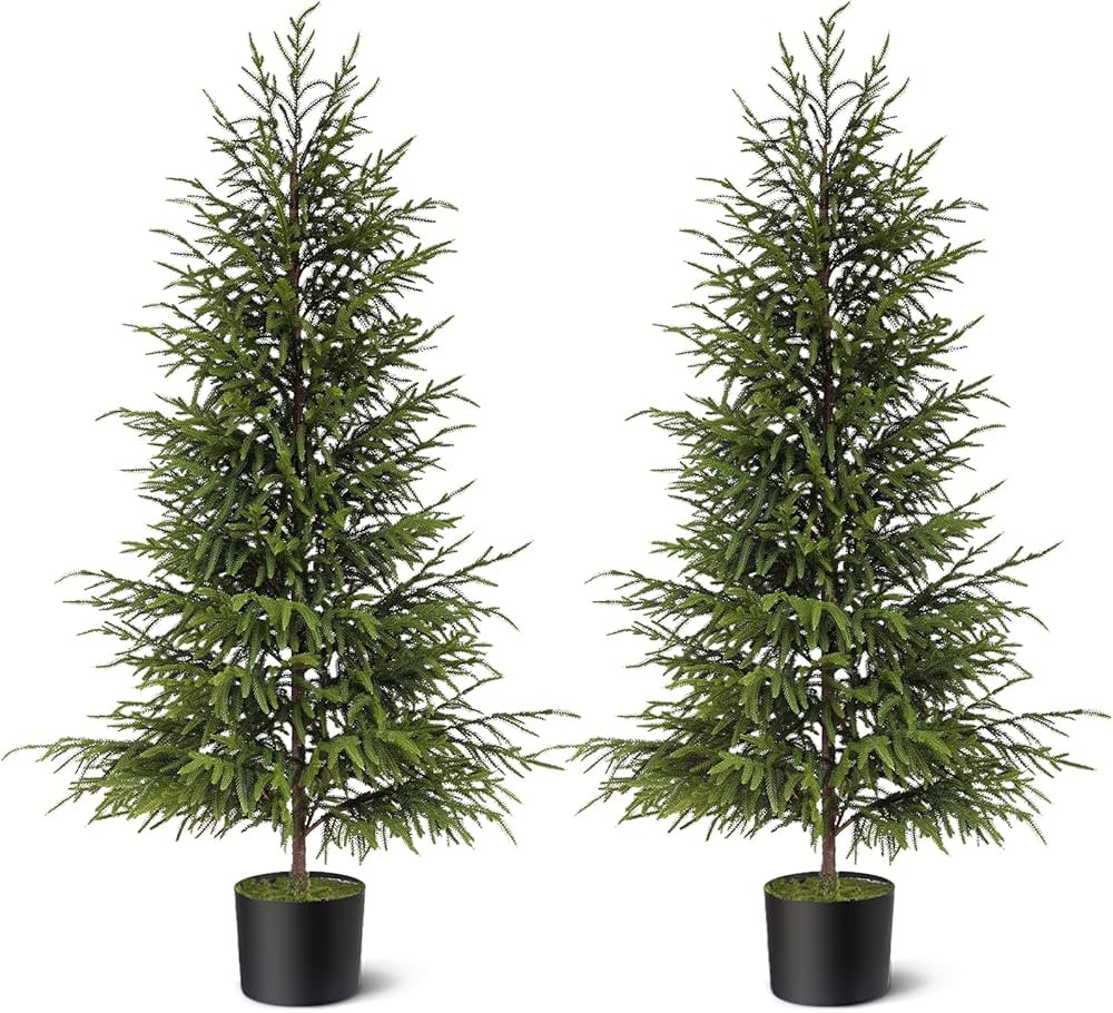 4ft Christmas Norfolk Pine Tree Artificial Christmas Tree Faux Potted Plants for Front Porch Chri... | Amazon (US)