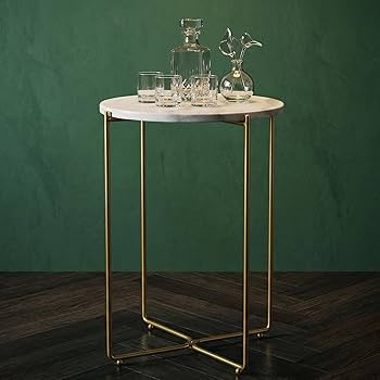Real Marble Side Table, No Assembly Required Round End Table for Living Room, 15" Modern Small Ac... | Amazon (US)