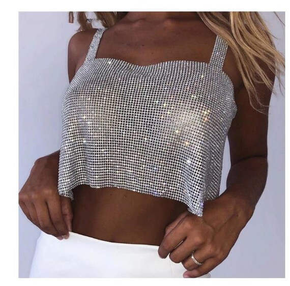 Silver Rhinestone Summer Party  Draped Rave  Crop Top  | Etsy | Etsy (US)