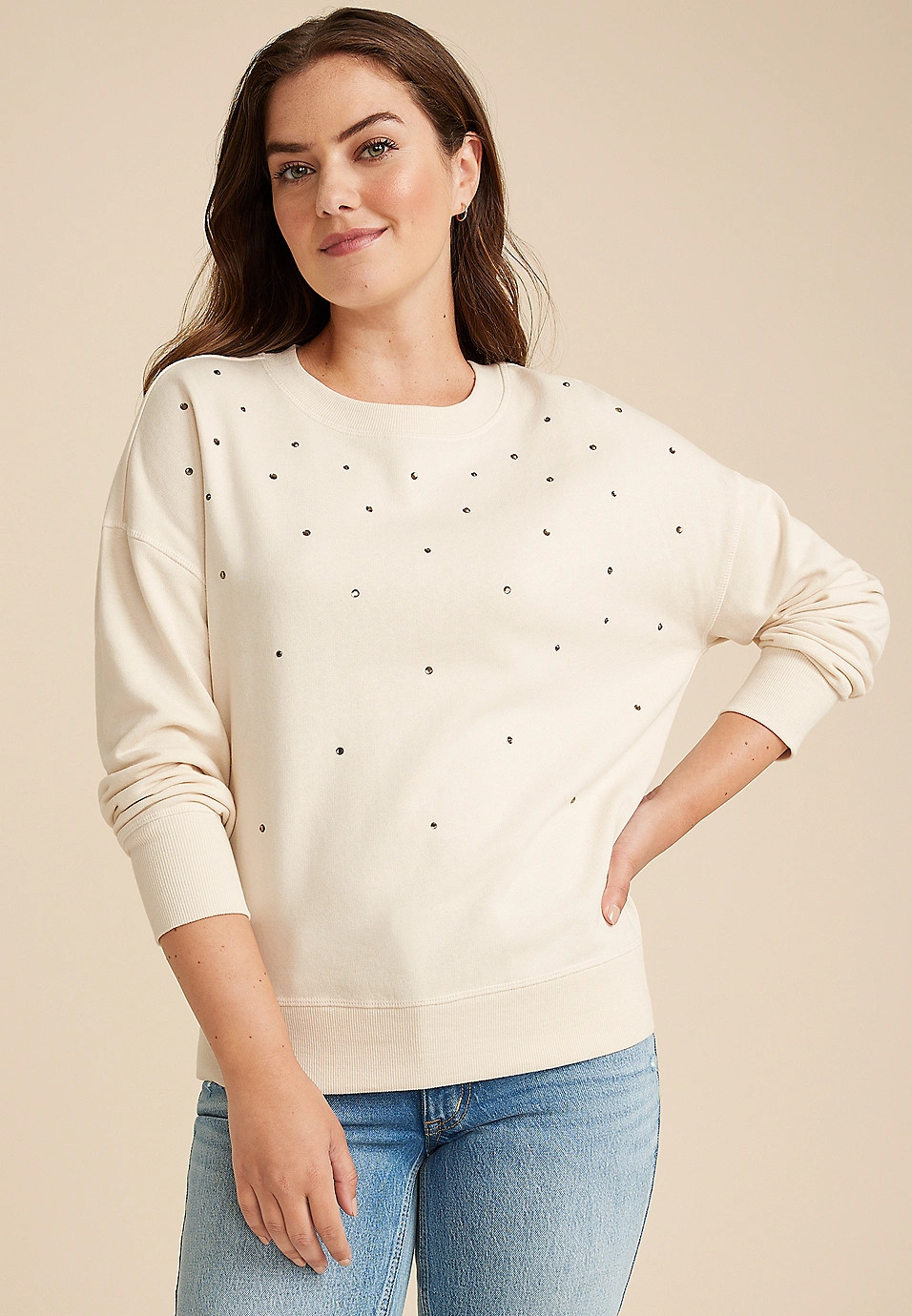 Rhinestone Embellished Relaxed Fit Sweatshirt | Maurices