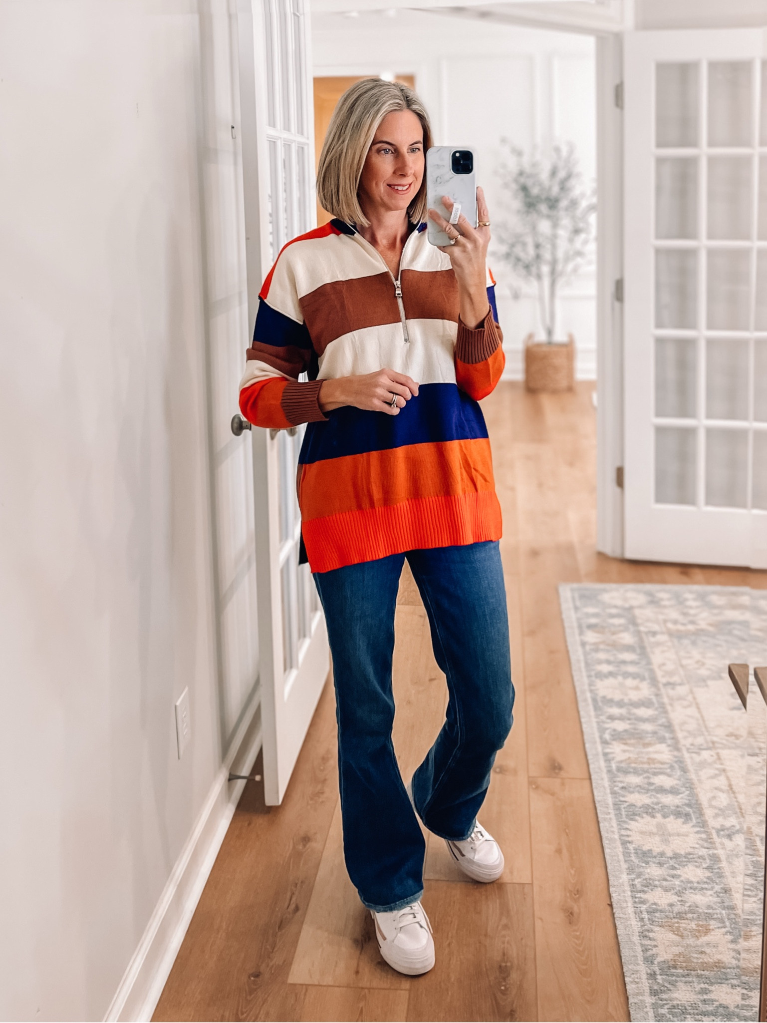 Amazon quarter zip striped sweaters, long enough for leggings. Wearing a small 







Amazon sweater 
Amazon winter outfits 
Tunic sweaters 
Legging friendly sweaters 


#LTKSaleAlert #LTKFindsUnder50 #LTKStyleTip