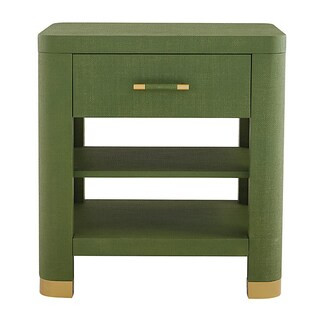 Capri Nightstand with Raffia Texture & Brass Accents, Soft-Close Drawer, 2 Shelves | Ballard Designs, Inc.