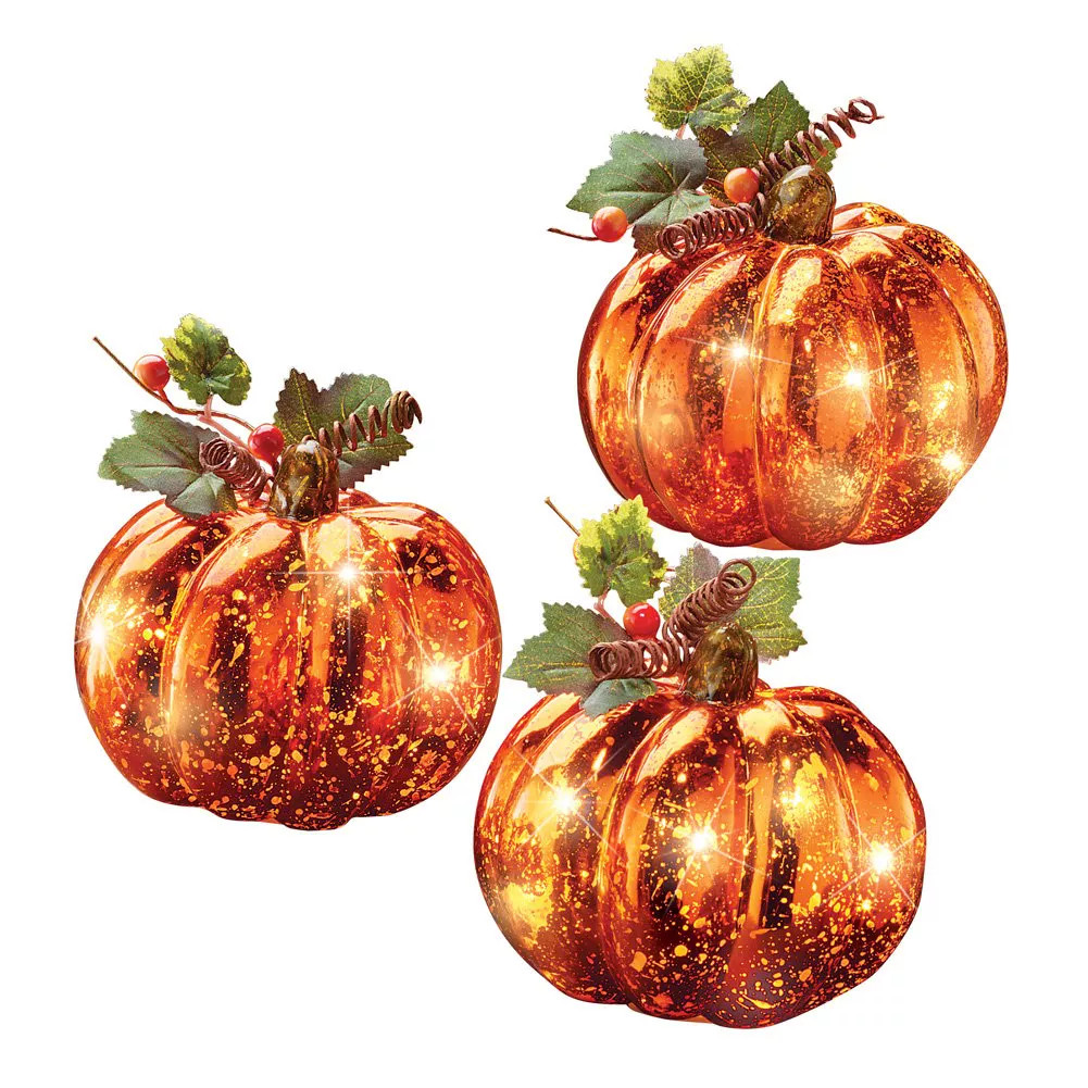 Collections Etc Lighted Harvest Pumpkin Set Fall Home Decor, 3 Pc 4.75 X 4.75 X 4.5 | Target