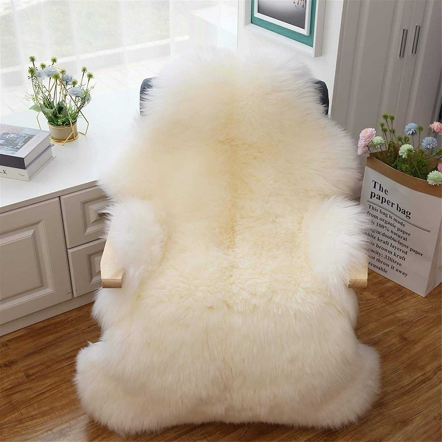 Real Genuine Sheepskin Rug Natural Fur Rug Sheep Skin Rugs Full Sheepskin Rugs Authentic Sheep Skin Throw Lambskin Seat Covers for Chairs Wool Seat Pad Cushion White (2.3X3.28 ft) | Amazon (US)