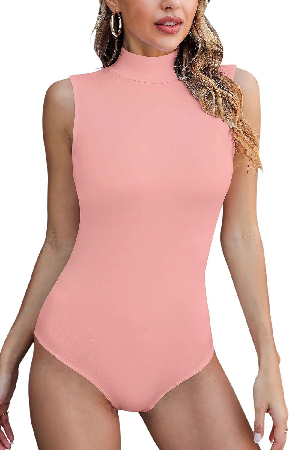 SHEIUGU Bodysuit Women's Mock Turtle Neck Sleeveless - Sexy Tank Top Soft slim Basic t-shirt | Amazon (US)