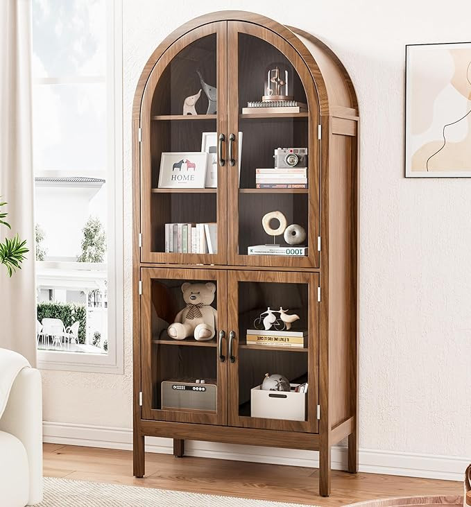 70.9'' Tall Arched Display Cabinet with Acrylic Glass Doors, Modern 5-Tier Arched Bookcase, Kitch... | Amazon (US)