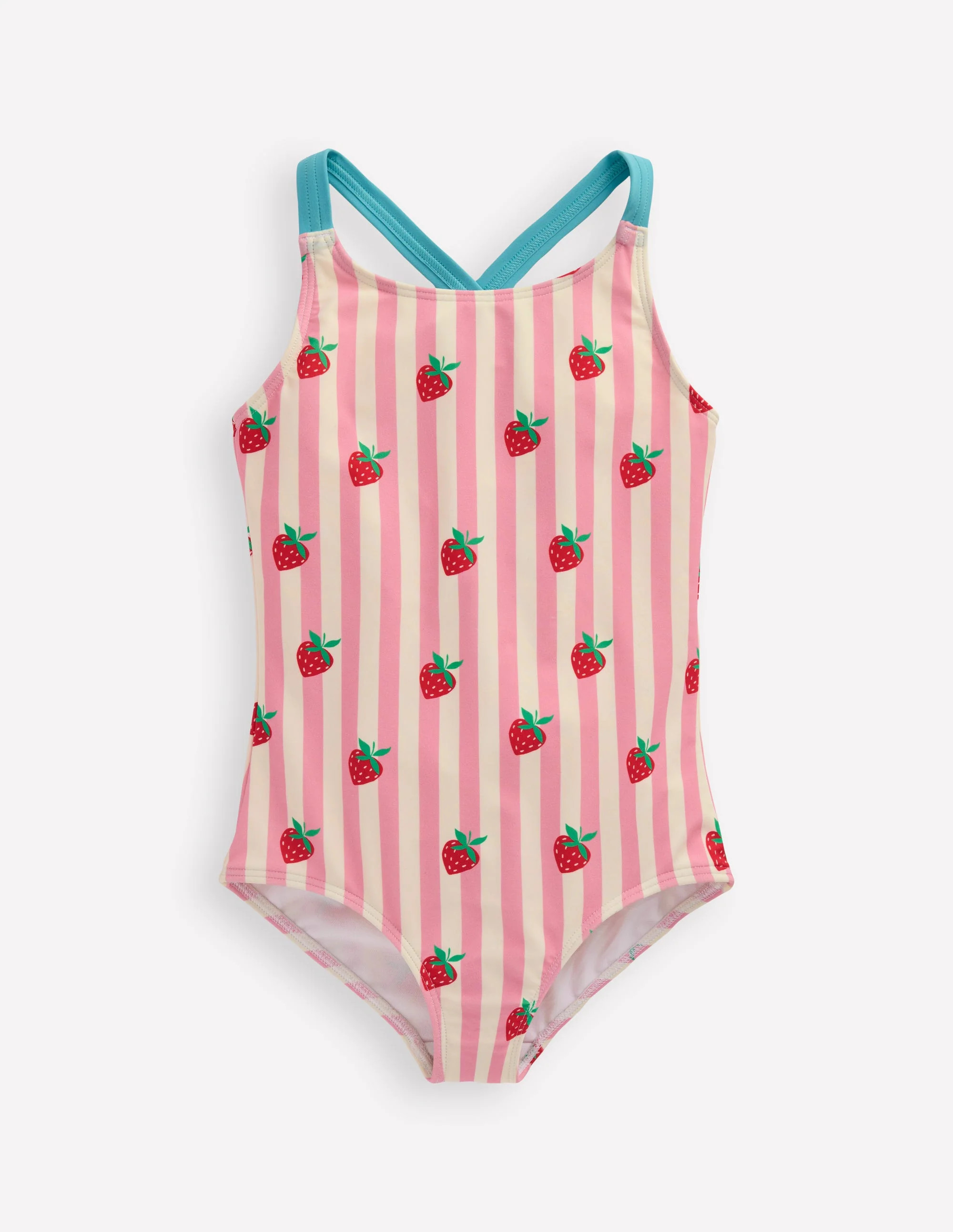 Cross-Back Printed Swimsuit-Pink Strawberry Stripe | Boden (US)