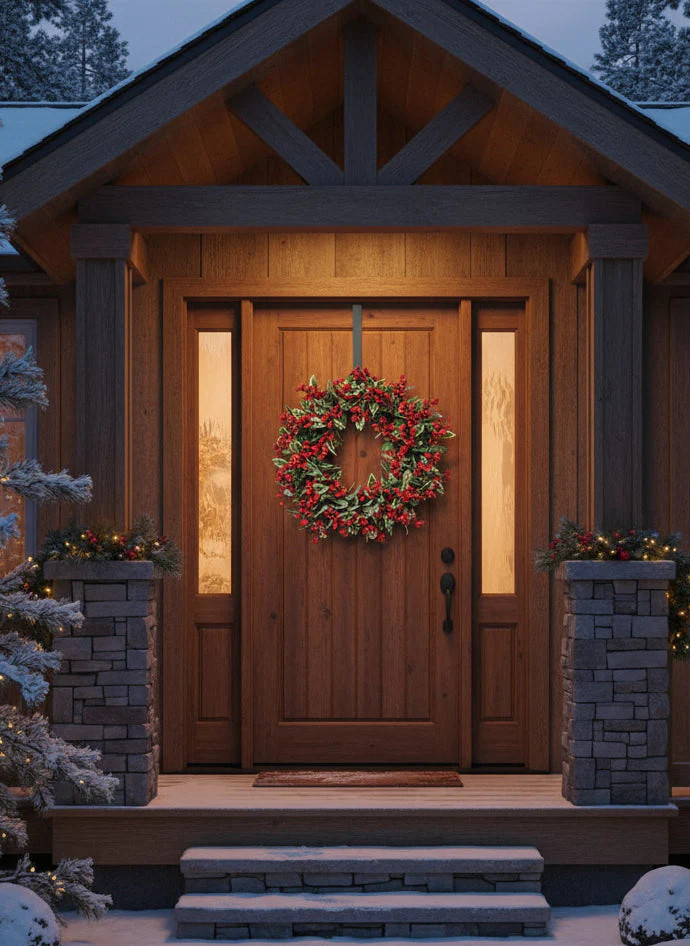 Holly Wreath with Red Berries | Fake Holiday Foliage Wreaths | Afloral | Afloral