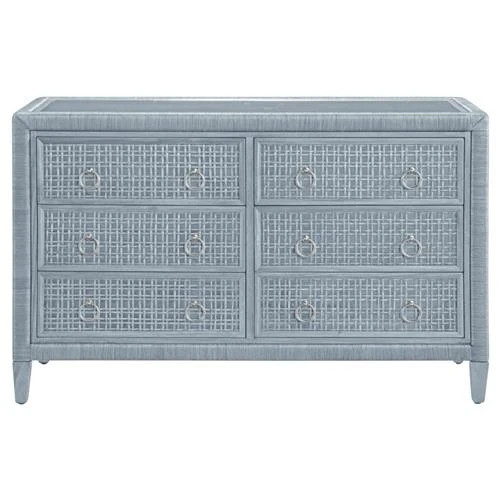 Kalea Coastal Beach Blue Woven Rattan Double Dresser | Kathy Kuo Home