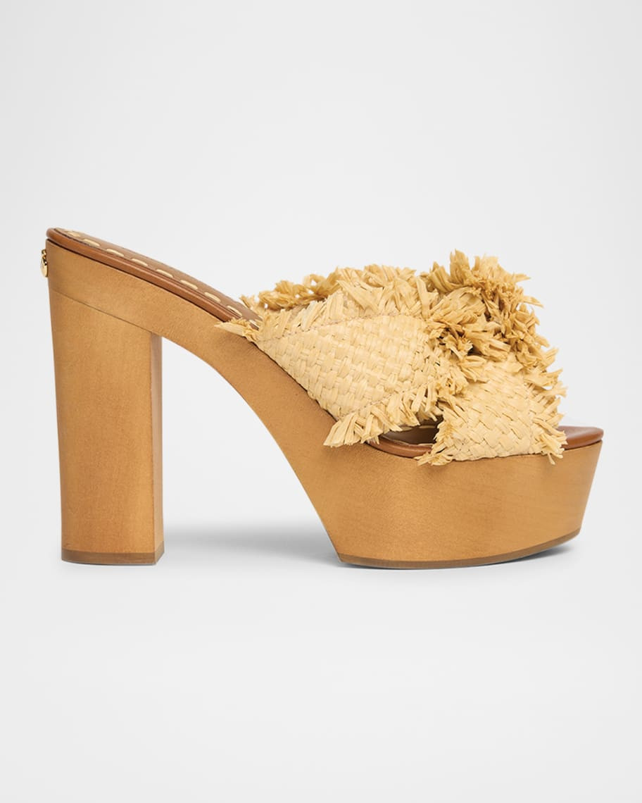 Dolce&Gabbana Knotted Crossover Raffia Platform Sandals | Neiman Marcus