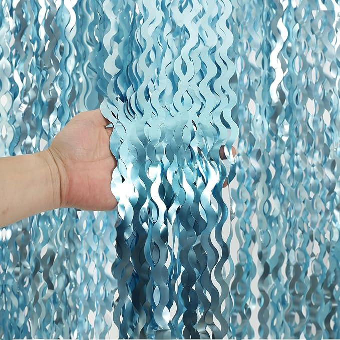 4 Pack Wavy Blue Foil Fringe Curtain 3.3x6.6 Feet | Blue Streamers Tinsel Backdrop for Under The ... | Amazon (US)