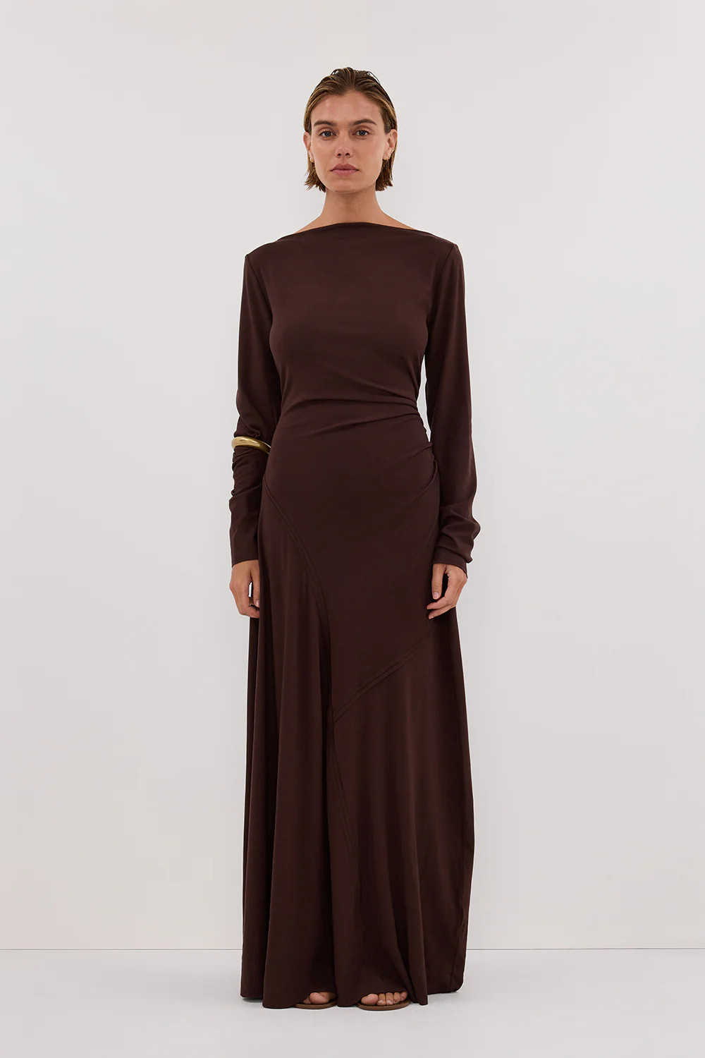 HADLEY CHOC LONG SLEEVE KNIT MAXI DRESS | DISSH