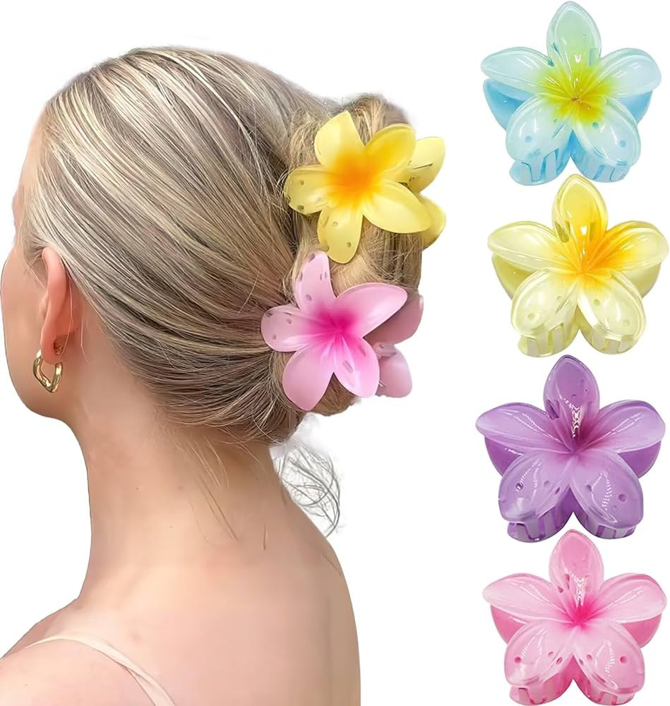 Large Nonslip Flower Hair Claws - 4PCS Strong Hold Clips for Thick Hair, Hawaiian Banana Clips fo... | Amazon (US)