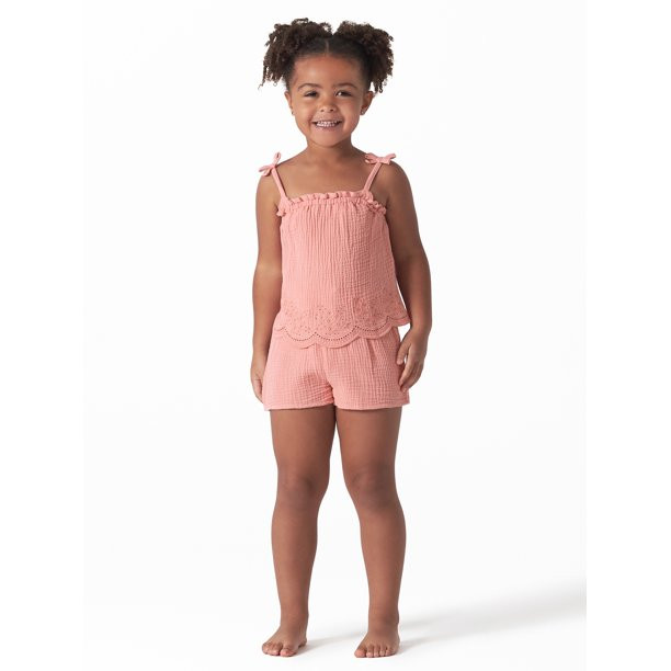 Modern Moments by Gerber Toddler Girl Eyelet Trim Gauze Top and Shorts Set, 2-Piece, Sizes 12M-5T | Walmart (US)