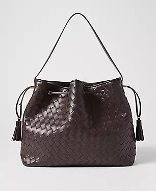 Woven Drawstring Bucket Bag | Ann Taylor