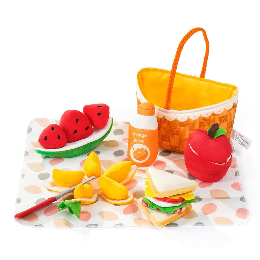 Jollybaby Soft Picnic Basket Cutting Play Food Toys for Baby 6-12-36 Months, Montessori Sensory F... | Amazon (US)