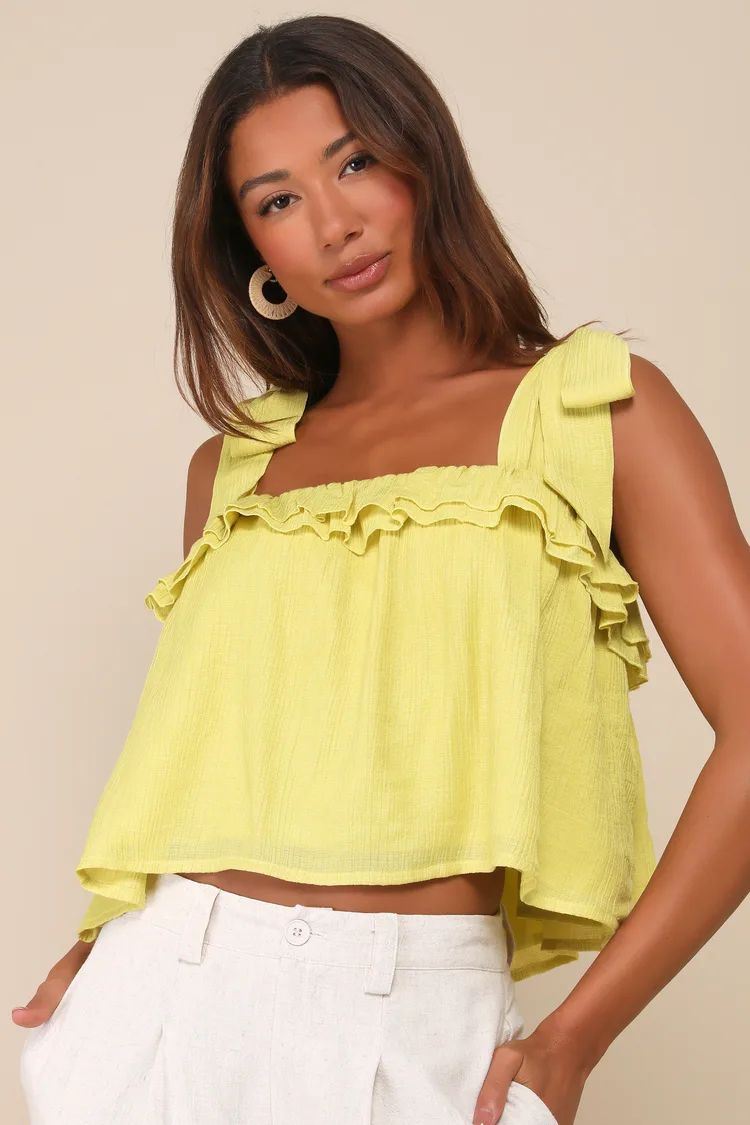 Perfect Babe Lime Green Ruffled Tie-Strap Top | Lulus