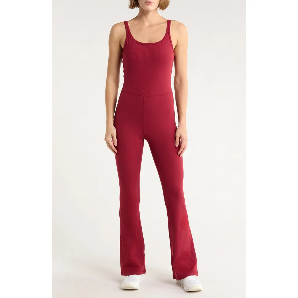 YOGALICIOUS Felix Lux Ribbed Flare Leg Jumpsuit in Tibetan Red at Nordstrom Rack, Size X-Small | Nordstrom Rack