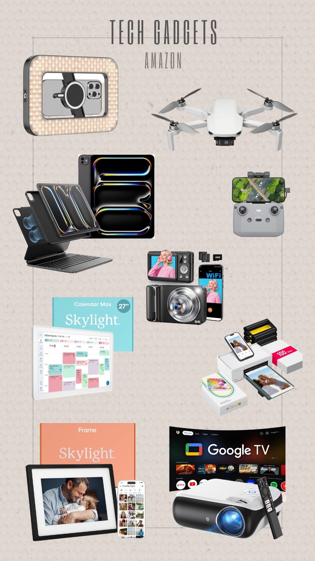 Top tech gadgets from Amazon perfect for gifting, upgrading your workspace, or organizing your home. Smart calendars, digital frames, drones, keyboards, cameras, projectors, and phone accessories that make life easier. Linking all of my favorite tech finds  

#LTKCyberWeek #LTKWorkwear