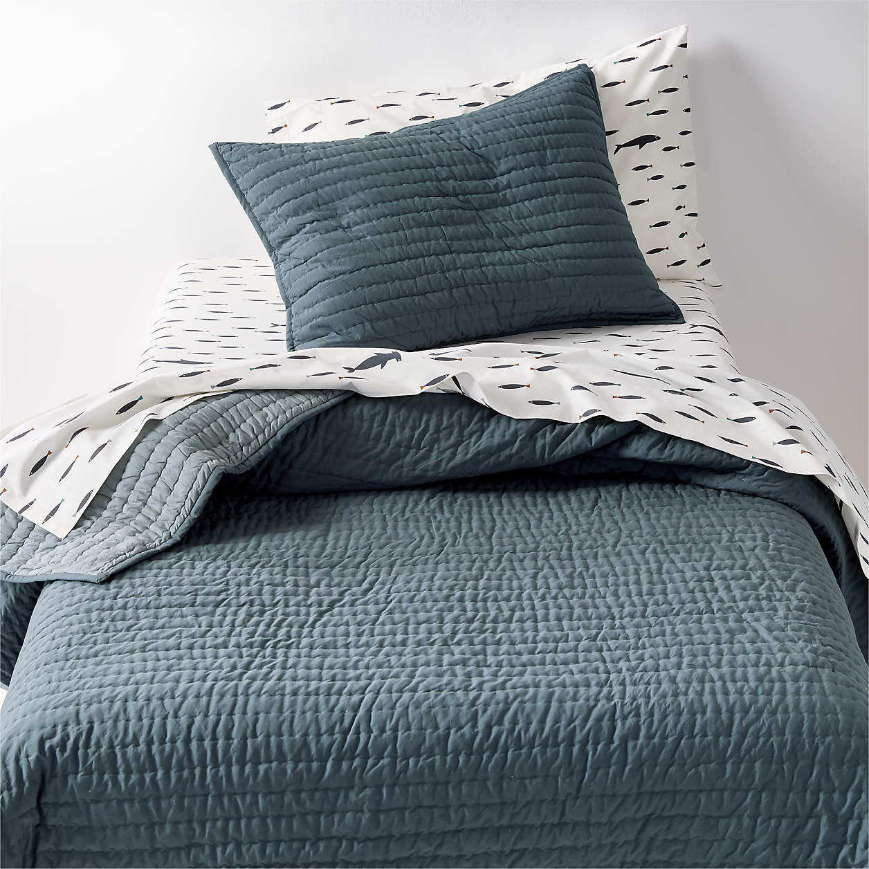 Cozy Cloud Slate Blue Washed Organic Cotton Kids Twin Quilt + Reviews | Crate & Kids | Crate & Barrel