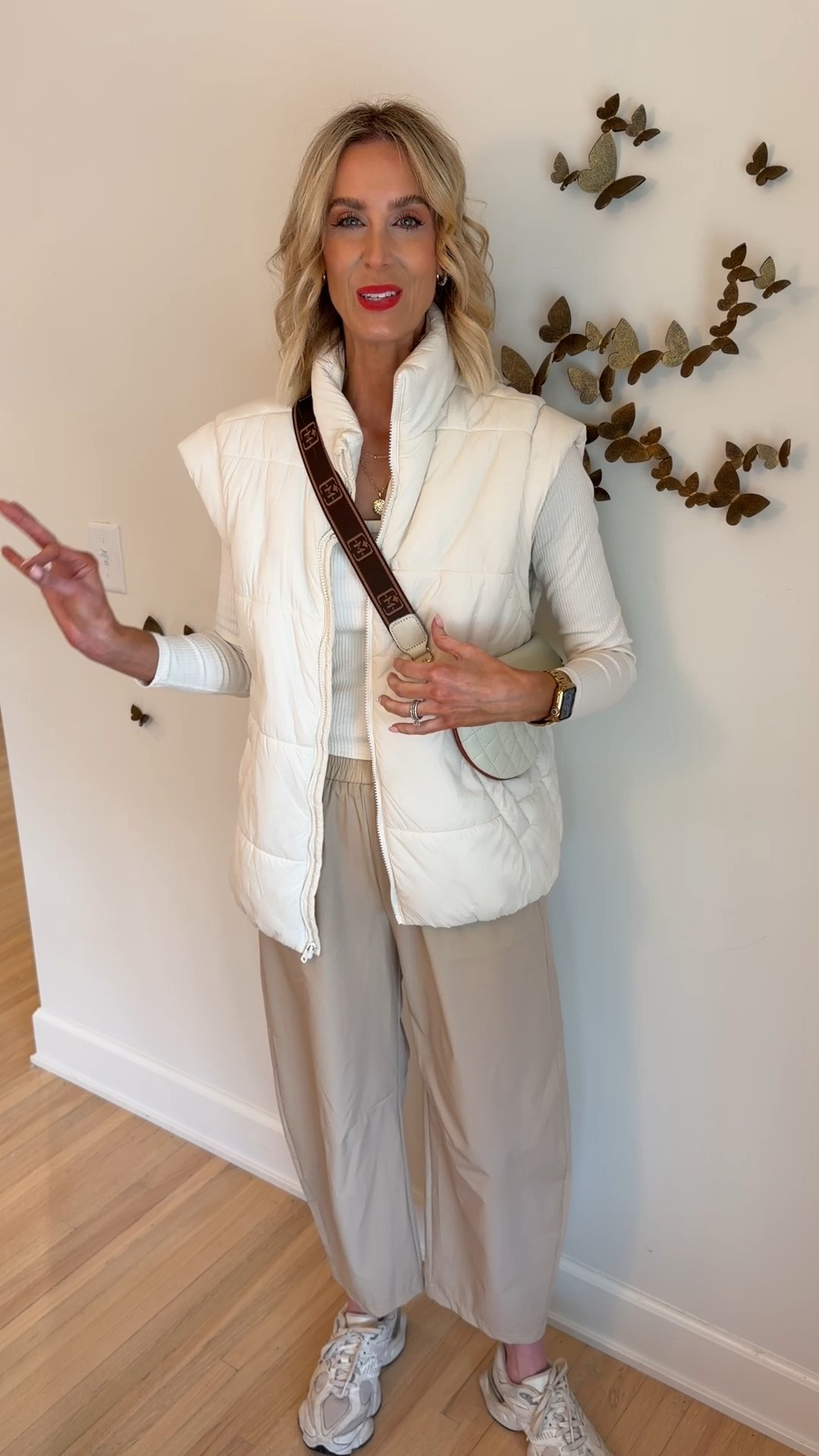 Amazon barrel leg pants with Amazon puffer vest and Amazon bag!!