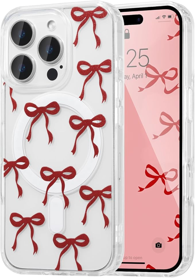 UEEBAI Magnetic for iPhone 15 Pro Max Case, Burgundy Bow Case Compatible with MagSafe, Wireless S... | Amazon (US)