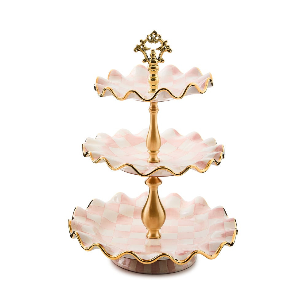 Rosy Check Ceramic Three Tier Sweet Stand | MacKenzie-Childs