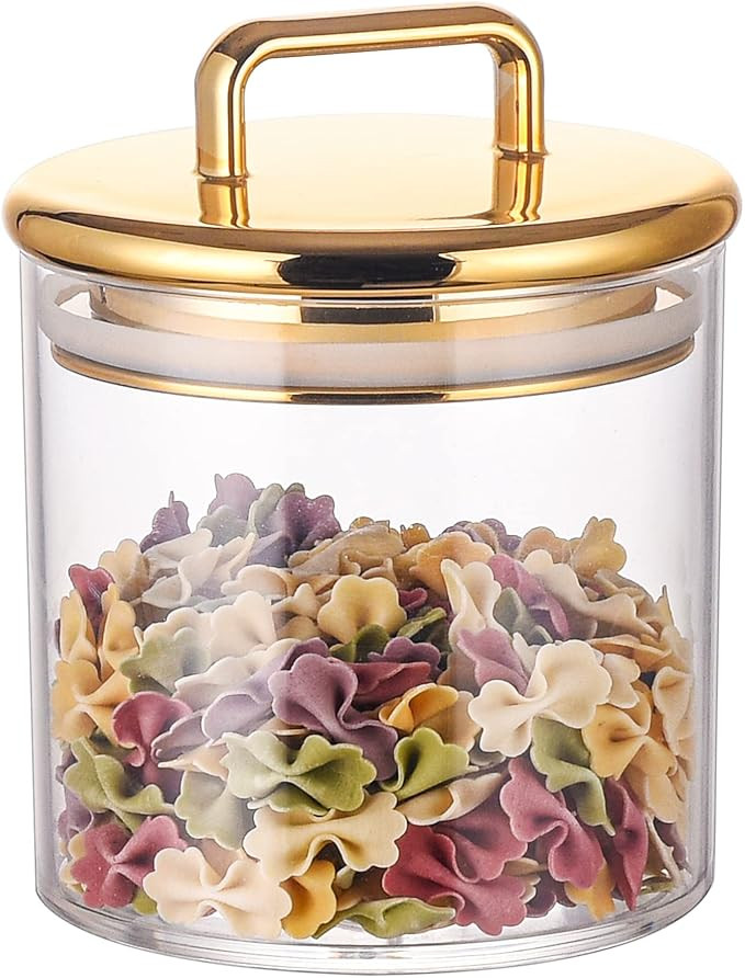 16 oz Small Acrylic Storage Apothecary Jar with Gold Airtight Lid | Bathroom Vanity Organizer Con... | Amazon (US)