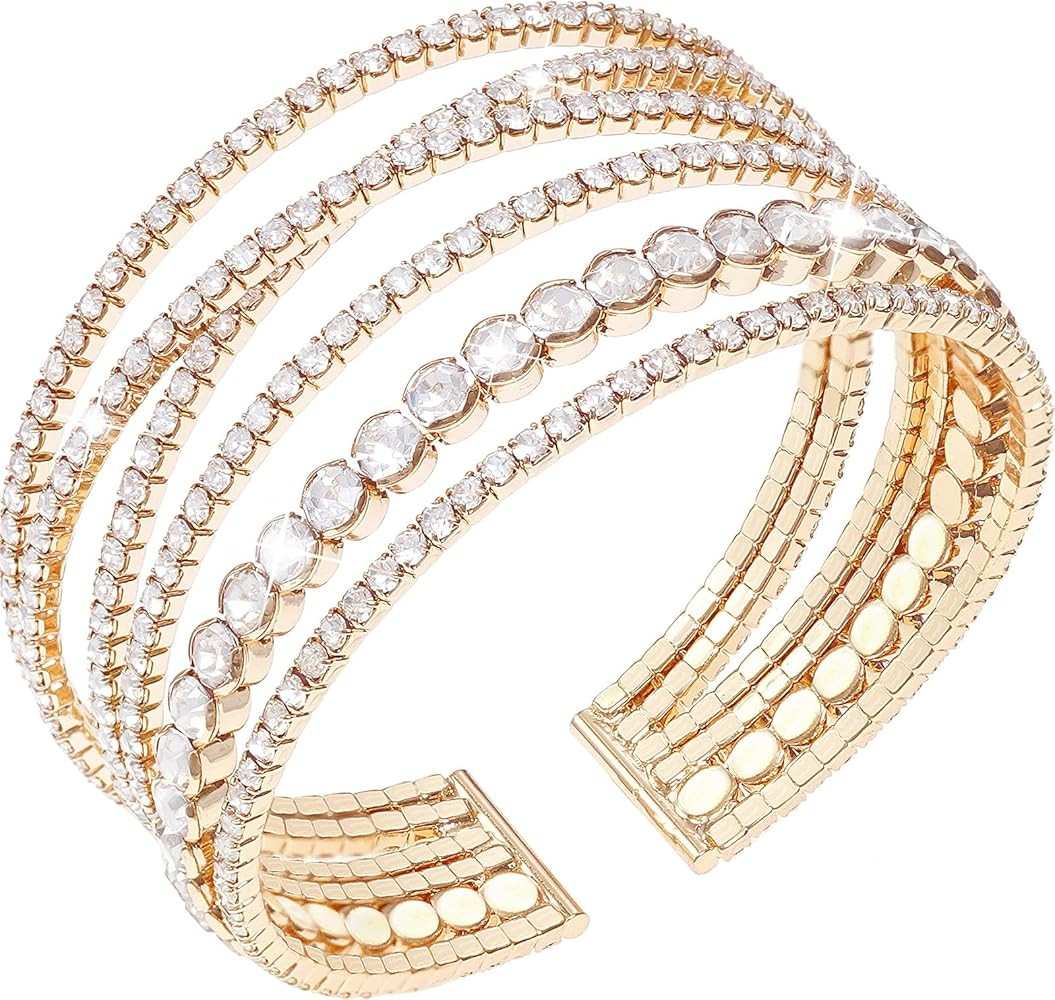 Suyi Rhinestone Bracelet Multilayer Gold Cuff Bracelet for Women Crystal Braidal Bracelets | Amazon (US)